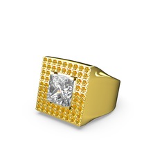 Albera Kare Yüzük - Swarovski ve sitrin 18 ayar altın yüzük #16m4iwk