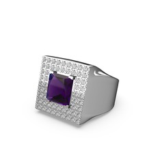 Albera Kare Yüzük - Ametist ve pırlanta 18 ayar beyaz altın yüzük (0.84 karat) #16ussi8