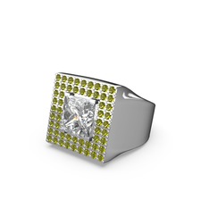 Albera Kare Yüzük - Beyaz zirkon ve peridot 8 ayar beyaz altın yüzük #17bq1qa