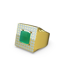 Albera Kare Yüzük - Kök zümrüt ve akuamarin 8 ayar altın yüzük #17j83tc