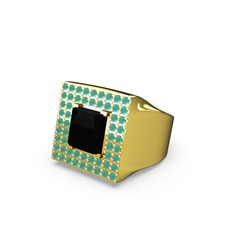 Albera Kare Yüzük - Siyah zirkon ve kök zümrüt 18 ayar altın yüzük #17y9k6m
