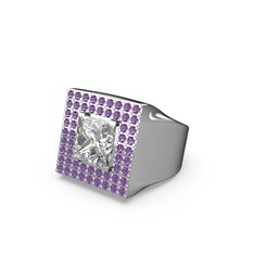 Albera Kare Yüzük - Swarovski ve ametist 8 ayar beyaz altın yüzük #18c39hk