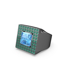 Albera Kare Yüzük - Akuamarin ve yeşil kuvars 925 ayar siyah rodyum kaplama gümüş yüzük #18ie5op