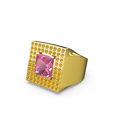 Pembe kuvars ve sitrin 925 ayar altın kaplama gümüş yüzük