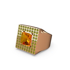 Albera Kare Yüzük - Sitrin ve peridot 8 ayar rose altın yüzük #18twsjt