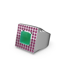 Kök zümrüt ve rodolit garnet 18 ayar beyaz altın yüzük