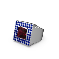 Rodolit garnet ve lab safir 14 ayar beyaz altın yüzük