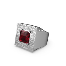 Garnet ve beyaz zirkon 18 ayar beyaz altın yüzük