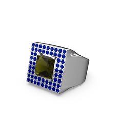 Peridot ve lab safir 14 ayar beyaz altın yüzük