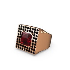 Albera Kare Yüzük - Garnet ve siyah zirkon 14 ayar rose altın yüzük #19l6zcl