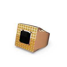 Albera Kare Yüzük - Siyah zirkon ve sitrin 14 ayar rose altın yüzük #1a03spr