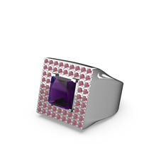 Albera Kare Yüzük - Ametist ve kök yakut 925 ayar gümüş yüzük #1amlj5g