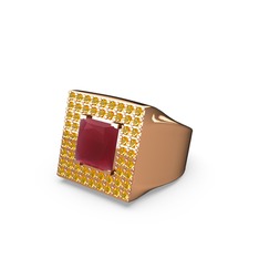 Albera Kare Yüzük - Kök yakut ve sitrin 14 ayar rose altın yüzük #1bdhj2o