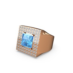 Albera Kare Yüzük - Akuamarin ve pırlanta 18 ayar rose altın yüzük (0.84 karat) #1bolm5q