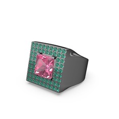 Albera Kare Yüzük - Pembe kuvars ve yeşil kuvars 925 ayar siyah rodyum kaplama gümüş yüzük #1cqjdql