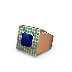 Albera Kare Yüzük - Lab safir ve yeşil kuvars 8 ayar rose altın yüzük #1d6i2yr