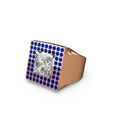 Swarovski ve lab safir 14 ayar rose altın yüzük