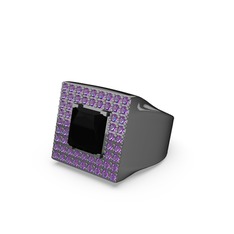 Albera Kare Yüzük - Siyah zirkon ve ametist 925 ayar siyah rodyum kaplama gümüş yüzük #1ee55d6