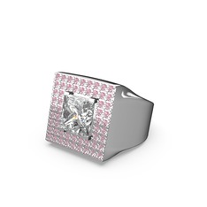 Albera Kare Yüzük - Beyaz zirkon ve pembe kuvars 14 ayar beyaz altın yüzük #1ej6oo2