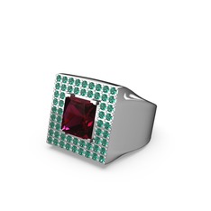 Albera Kare Yüzük - Rodolit garnet ve yeşil kuvars 18 ayar beyaz altın yüzük #1ey3gv4