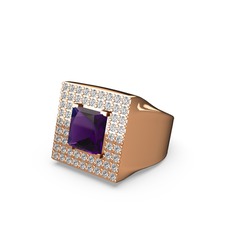 Albera Kare Yüzük - Ametist ve beyaz zirkon 8 ayar rose altın yüzük #1fagxdm