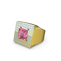 Albera Kare Yüzük - Pembe kuvars ve akuamarin 14 ayar altın yüzük #1fj0xf1