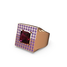 Albera Kare Yüzük - Rodolit garnet ve ametist 8 ayar rose altın yüzük #1fxrhrc