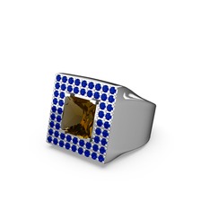 Albera Kare Yüzük - Dumanlı kuvars ve lab safir 8 ayar beyaz altın yüzük #1fyf0cq