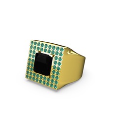 Siyah zirkon ve yeşil kuvars 18 ayar altın yüzük