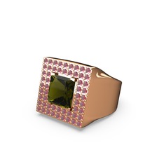 Albera Kare Yüzük - Peridot ve kök yakut 18 ayar rose altın yüzük #1hbv8r5