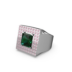 Albera Kare Yüzük - Yeşil kuvars ve pembe kuvars 8 ayar beyaz altın yüzük #1hh7qm1