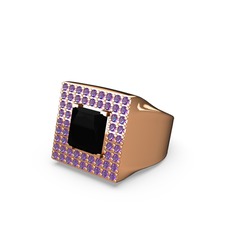 Siyah zirkon ve ametist 925 ayar rose altın kaplama gümüş yüzük