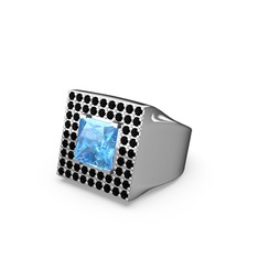 Albera Kare Yüzük - Akuamarin ve siyah zirkon 8 ayar beyaz altın yüzük #1i8c8in