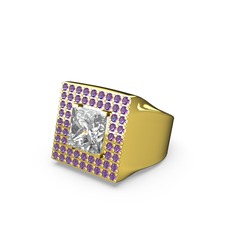 Albera Kare Yüzük - Swarovski ve ametist 18 ayar altın yüzük #1ijbekk