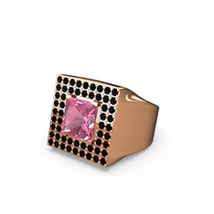 Pembe kuvars ve siyah zirkon 14 ayar rose altın yüzük