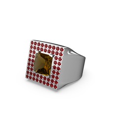 Albera Kare Yüzük - Dumanlı kuvars ve garnet 14 ayar beyaz altın yüzük #1jdaaf