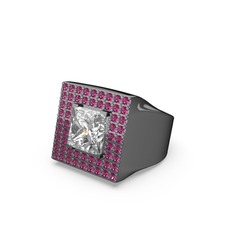 Beyaz zirkon ve rodolit garnet 925 ayar siyah rodyum kaplama gümüş yüzük