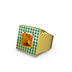 Albera Kare Yüzük - Sitrin ve yeşil kuvars 18 ayar altın yüzük #1lxnv7e