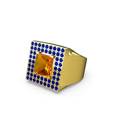 Albera Kare Yüzük - Sitrin ve lab safir 925 ayar altın kaplama gümüş yüzük #1mety73