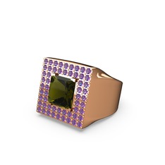 Peridot ve ametist 925 ayar rose altın kaplama gümüş yüzük