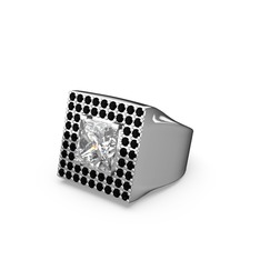 Albera Kare Yüzük - Swarovski ve siyah zirkon 14 ayar beyaz altın yüzük #1mjhtz2