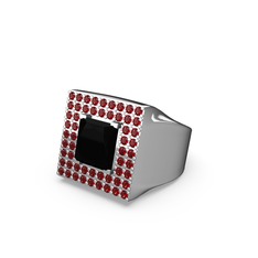 Albera Kare Yüzük - Siyah zirkon ve garnet 8 ayar beyaz altın yüzük #1nimnuk