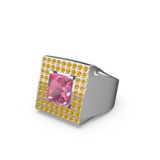 Albera Kare Yüzük - Pembe kuvars ve sitrin 925 ayar gümüş yüzük #1nrnj8n