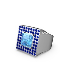 Albera Kare Yüzük - Akuamarin ve lab safir 8 ayar beyaz altın yüzük #1o0ckvi