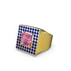 Albera Kare Yüzük - Pembe kuvars ve lab safir 925 ayar altın kaplama gümüş yüzük #1o0ed3y