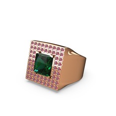 Albera Kare Yüzük - Yeşil kuvars ve kök yakut 14 ayar rose altın yüzük #1o261wr