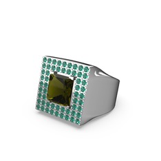 Peridot ve yeşil kuvars 18 ayar beyaz altın yüzük