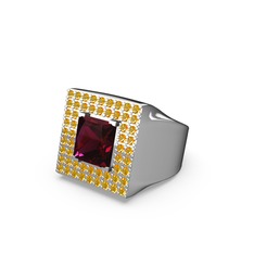 Rodolit garnet ve sitrin 14 ayar beyaz altın yüzük
