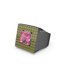 Albera Kare Yüzük - Pembe kuvars ve peridot 925 ayar siyah rodyum kaplama gümüş yüzük #1otmo3r