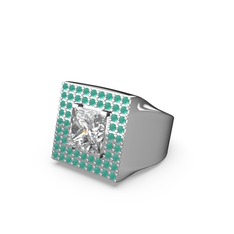Albera Kare Yüzük - Swarovski ve kök zümrüt 925 ayar gümüş yüzük #1p0dr35